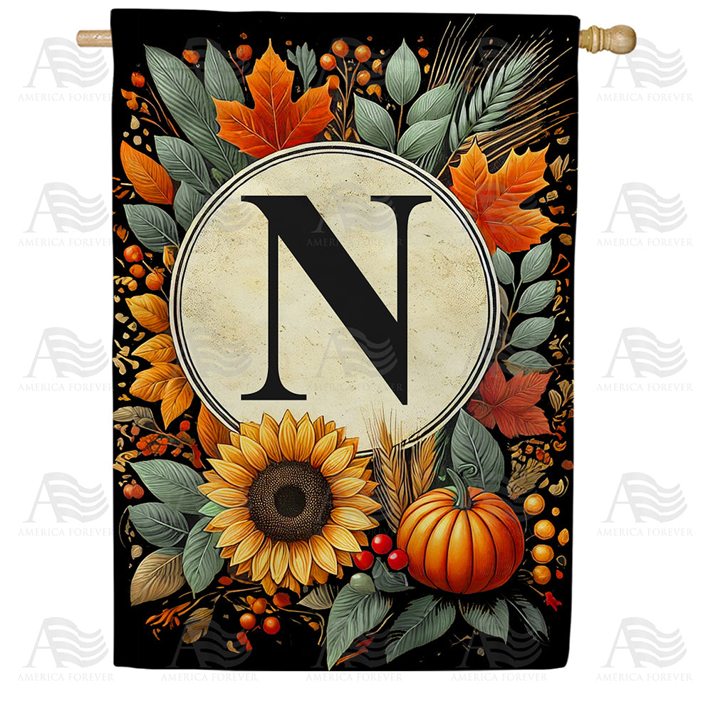 Sunflower Pumpkin Monogram House Flag