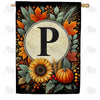 Sunflower Pumpkin Monogram House Flag