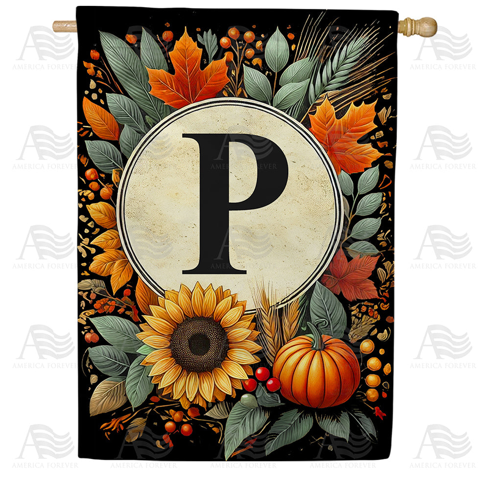 Sunflower Pumpkin Monogram House Flag