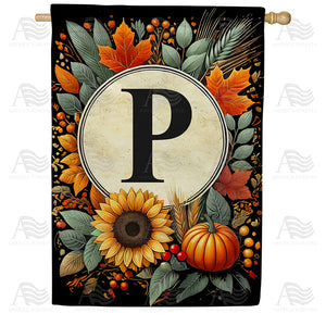 Sunflower Pumpkin Monogram House Flag