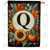 Sunflower Pumpkin Monogram House Flag