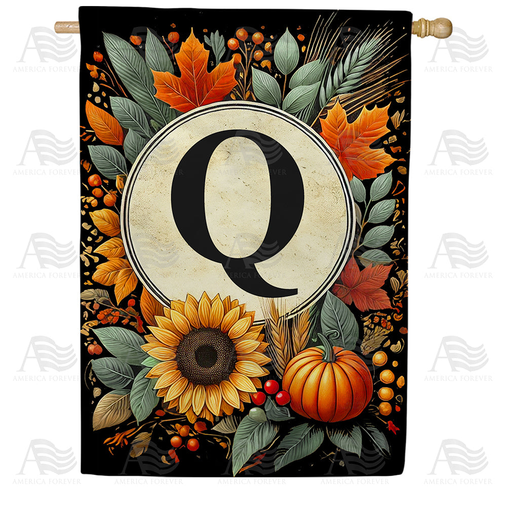 Sunflower Pumpkin Monogram House Flag