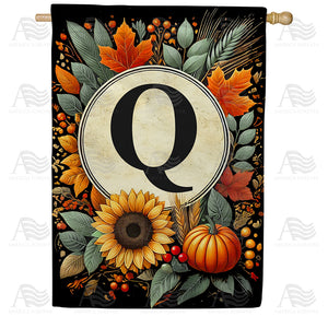 Sunflower Pumpkin Monogram House Flag