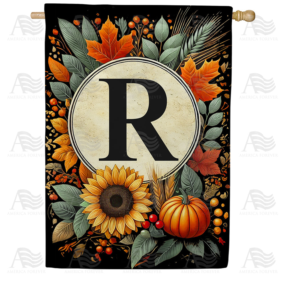 Sunflower Pumpkin Monogram House Flag