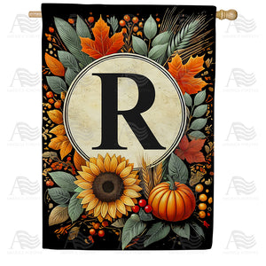 Sunflower Pumpkin Monogram House Flag