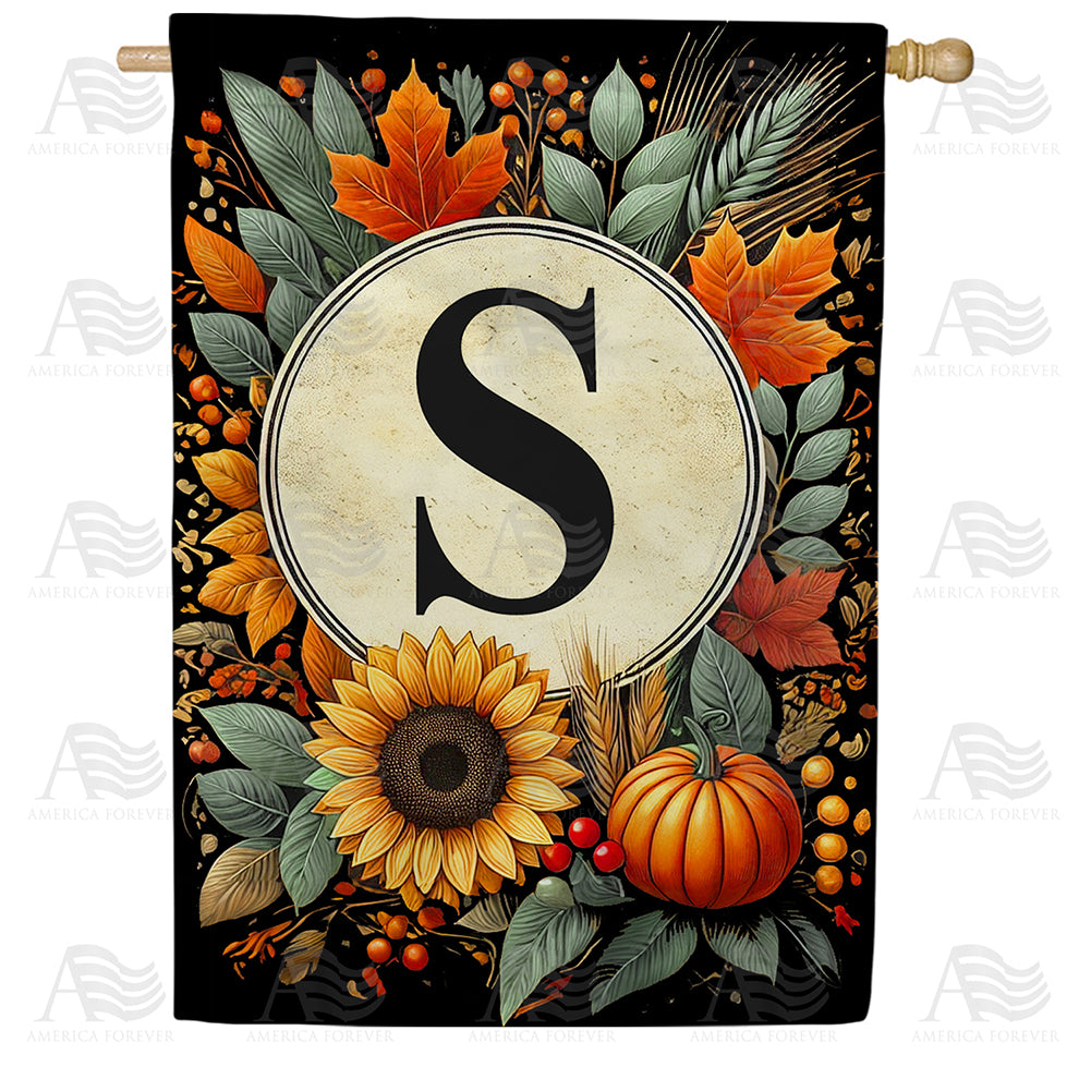 Sunflower Pumpkin Monogram House Flag