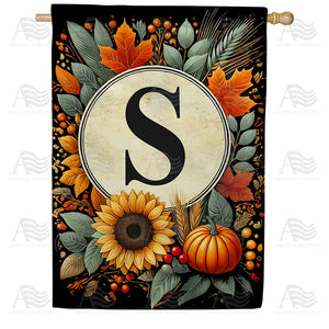 Sunflower Pumpkin Monogram House Flag