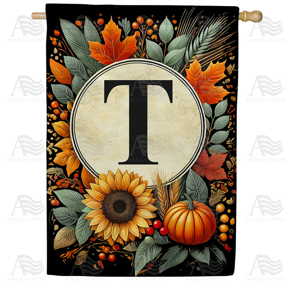 Sunflower Pumpkin Monogram House Flag