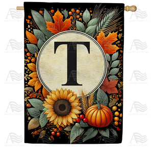 Sunflower Pumpkin Monogram House Flag