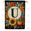 Sunflower Pumpkin Monogram House Flag