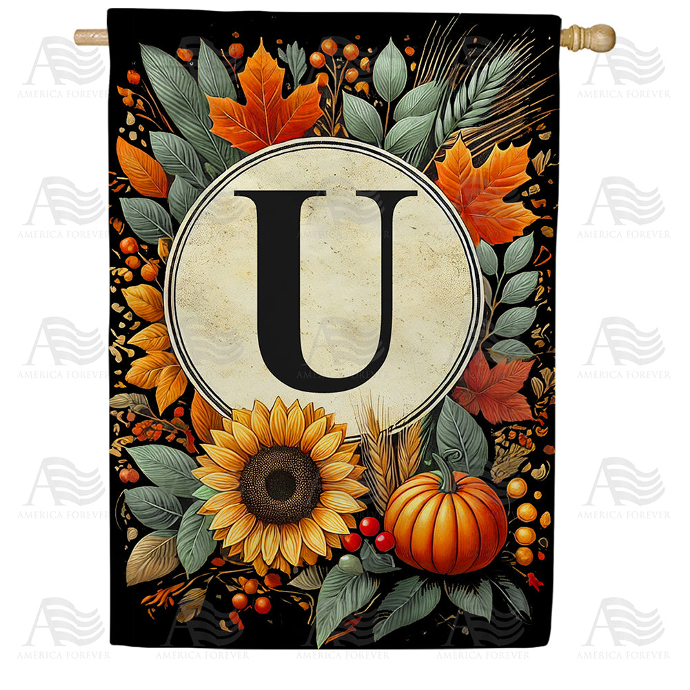Sunflower Pumpkin Monogram House Flag
