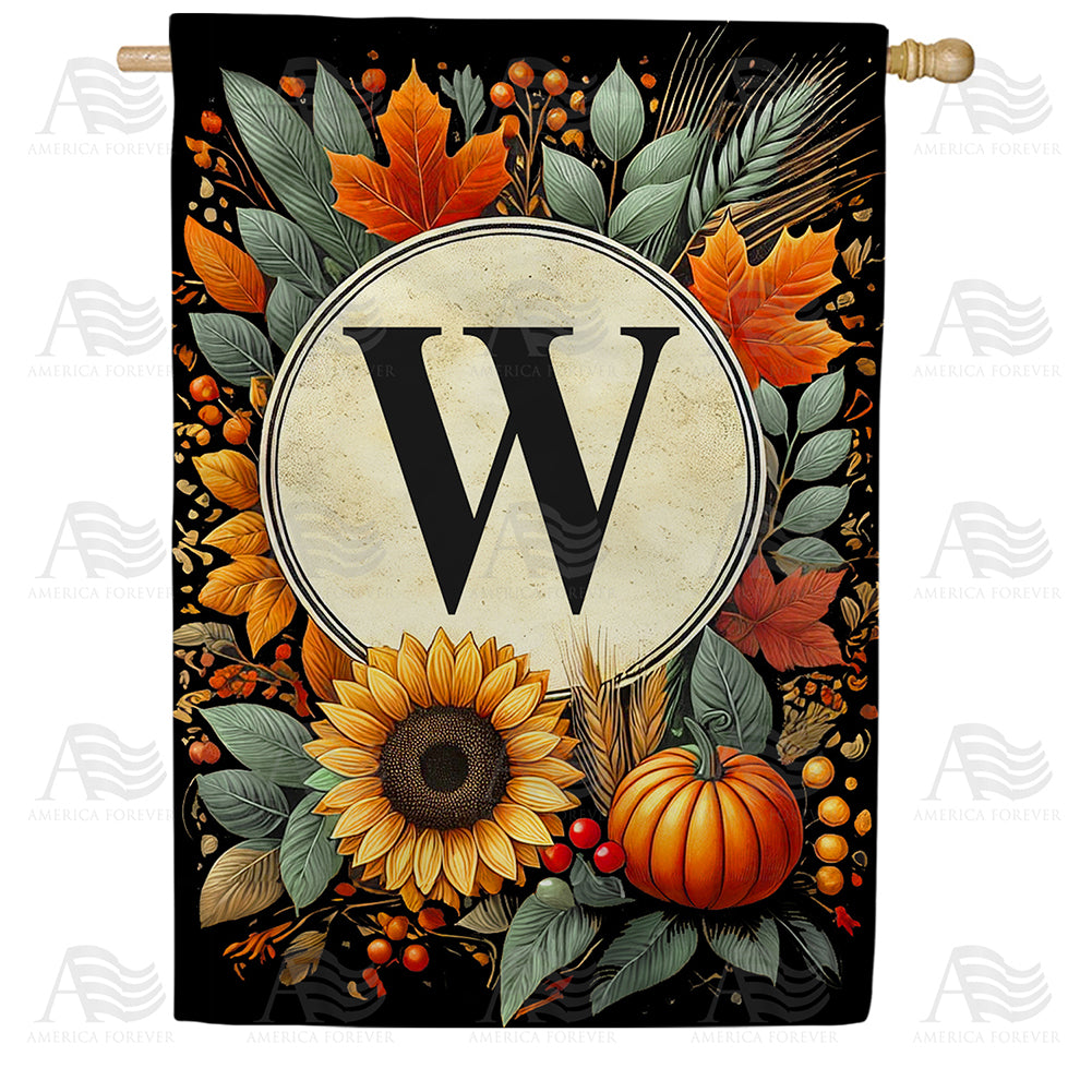 Sunflower Pumpkin Monogram House Flag