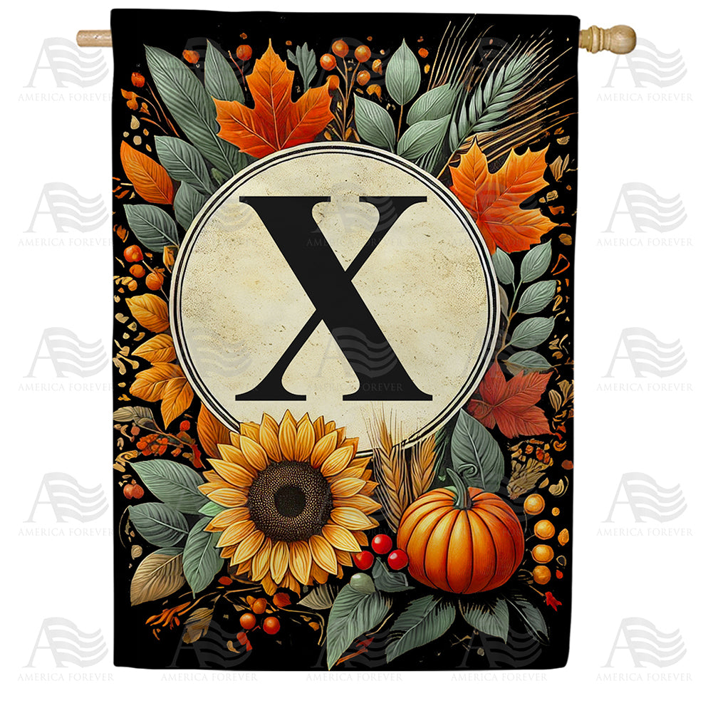 Sunflower Pumpkin Monogram House Flag