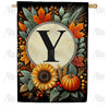Sunflower Pumpkin Monogram House Flag