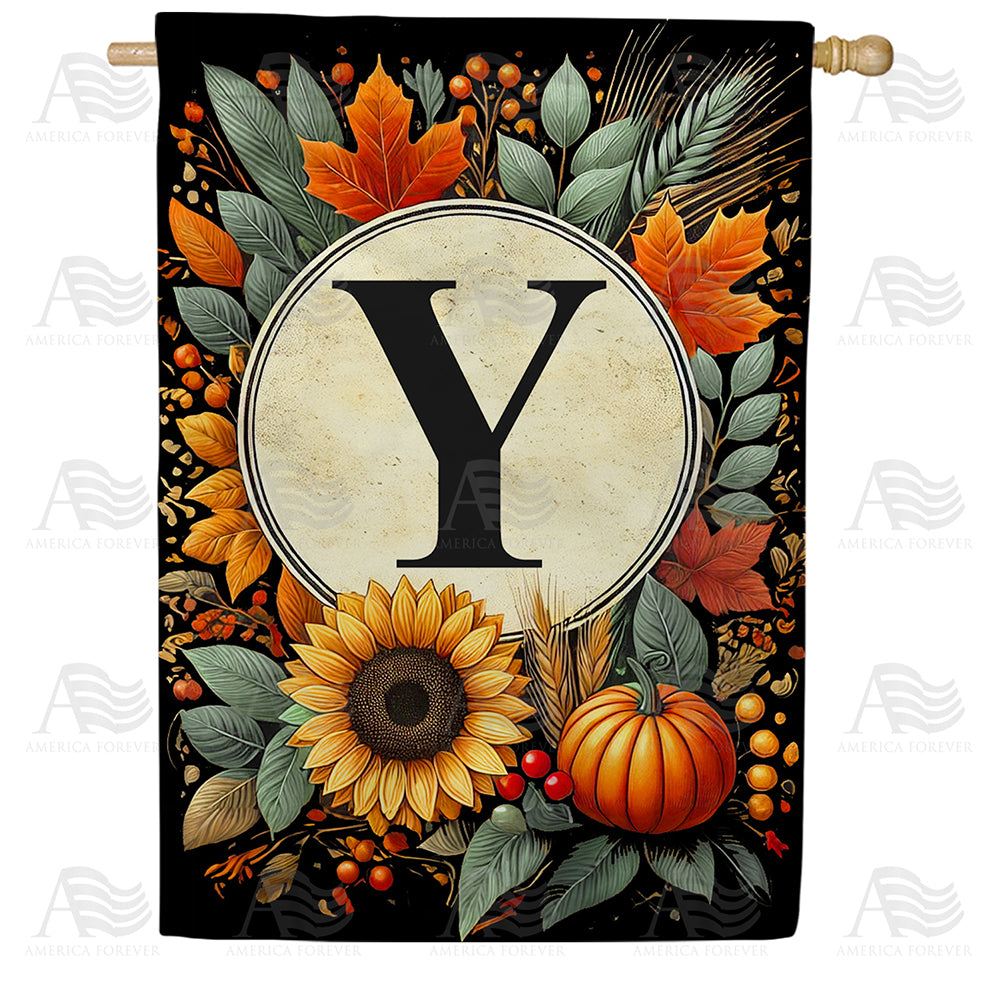 Sunflower Pumpkin Monogram House Flag