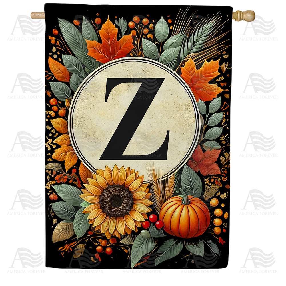 Sunflower Pumpkin Monogram House Flag