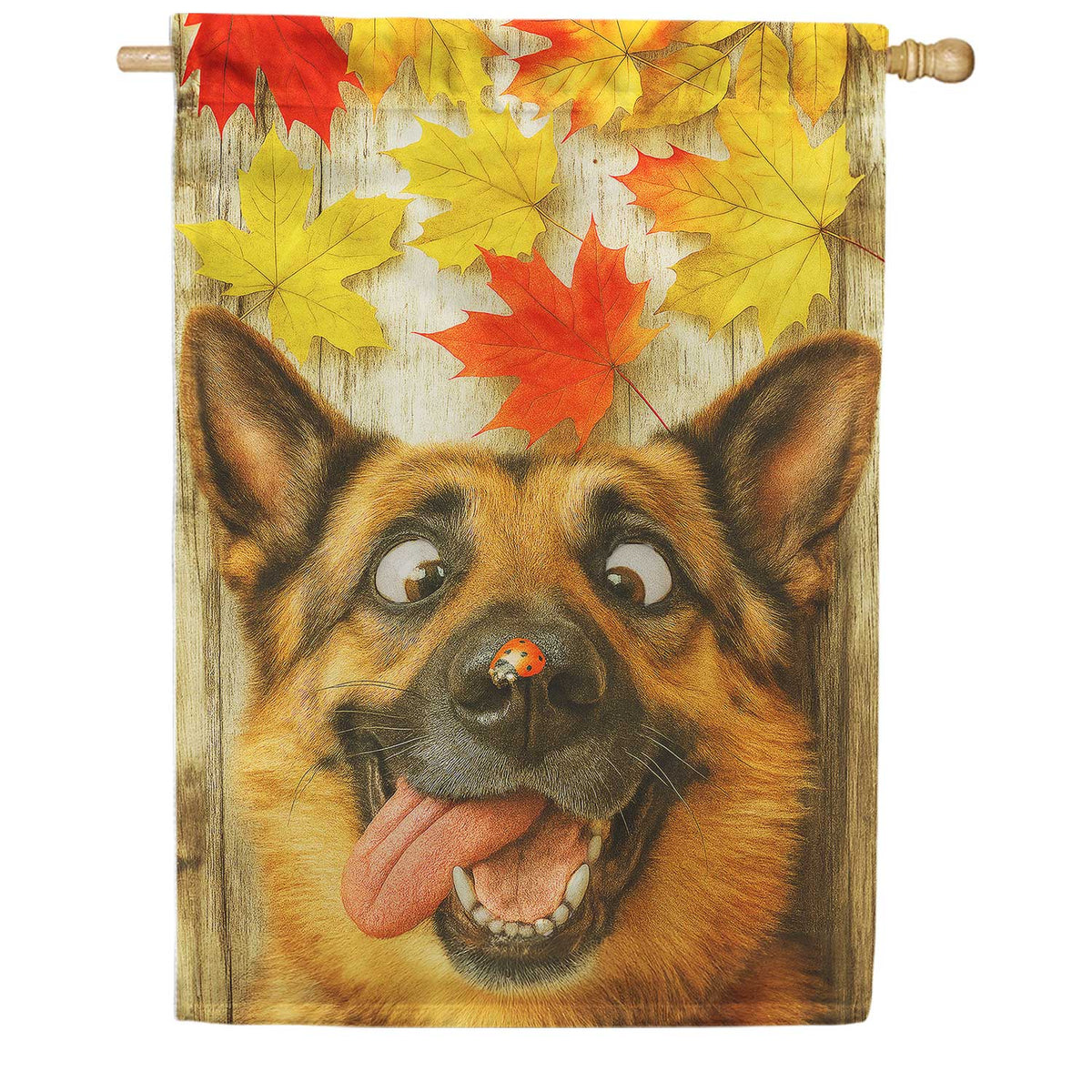 Fall German Shepherd with Ladybug House Flag