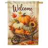 Welcome Pumpkin Wheelbarrow Fall Harvest House Flag