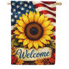 Patriotic Sunflower Welcome with Fall Leaves Garden Flag