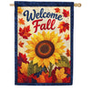 Welcome Fall Sunflower and Autumn Leaves House Flag