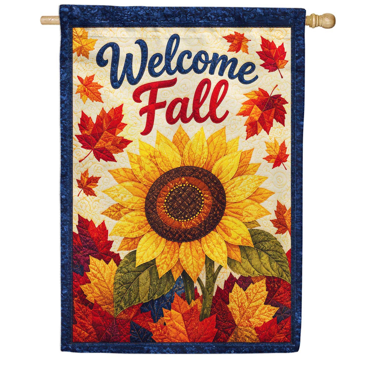Welcome Fall Sunflower and Autumn Leaves House Flag