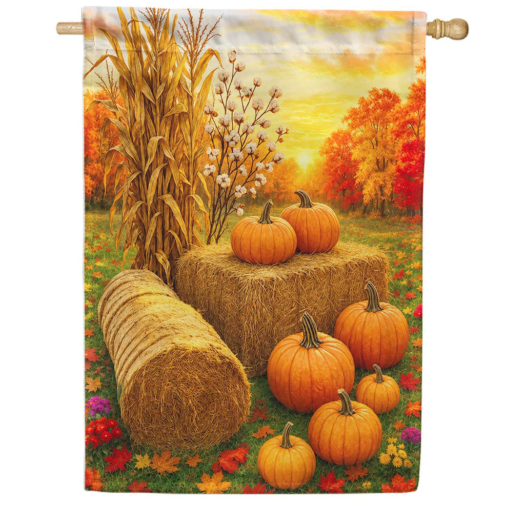 Fall Harvest Pumpkins and Hay Bales House Flag