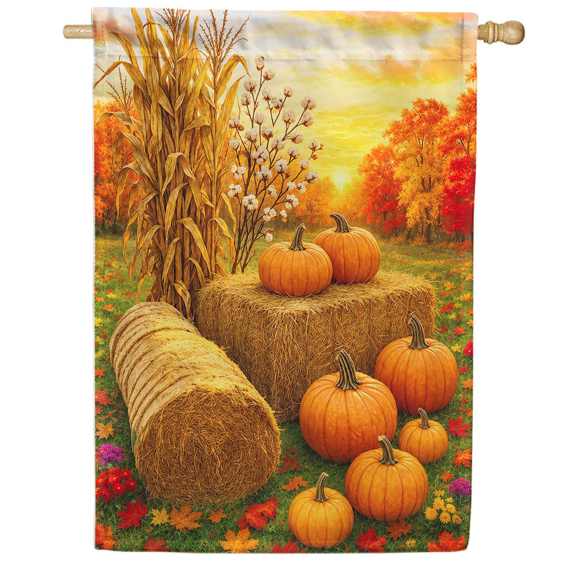Fall Harvest Pumpkins and Hay Bales House Flag