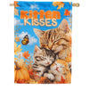Kitten Kisses Fall Cats Autumn Leaves House Flag