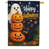 Happy Halloween Ghost Pumpkins and Black Cat House Flag