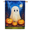 Cute Ghost with Jack-O-Lanterns House Flag