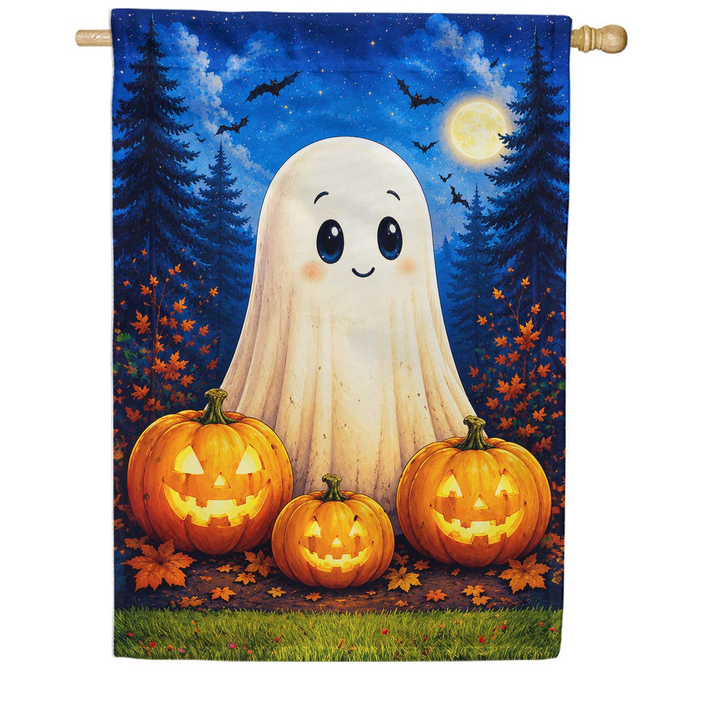 Cute Ghost with Jack-O-Lanterns House Flag