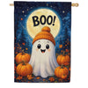 Cute Ghost with Pumpkins Boo Halloween House Flag
