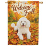 Welcome Fall White Poodle Autumn Leaves House Flag