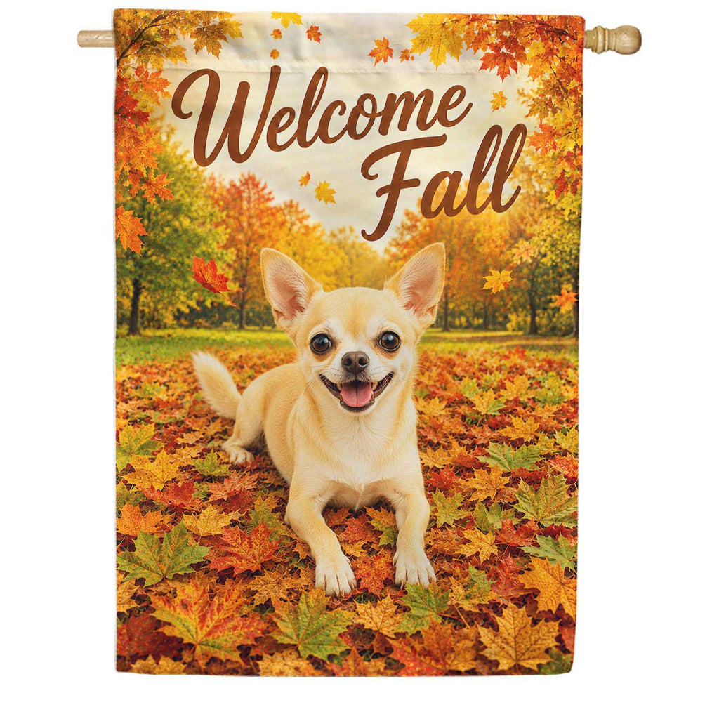 Welcome Fall Chihuahua House Flag