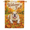 Welcome Fall English Bulldog Autumn Leaves House Flag