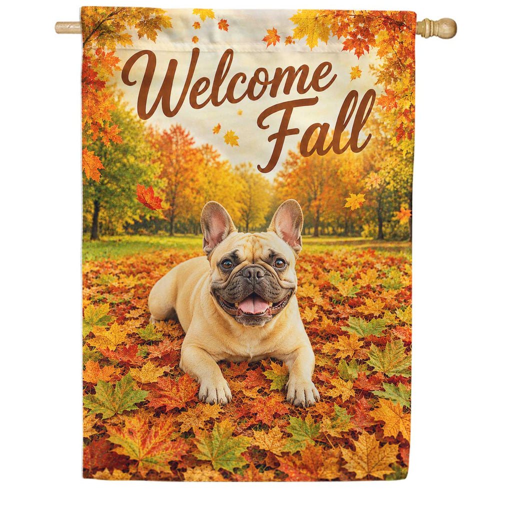 Welcome Fall Dog French Bulldog House Flag