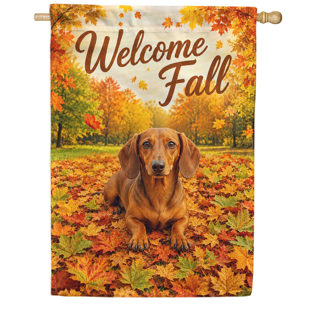 Welcome Fall Dog Dachshund House Flag