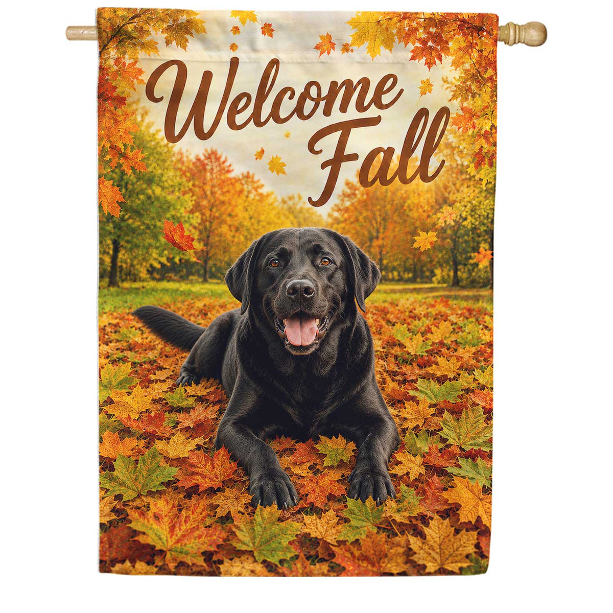 Welcome Fall Black Labrador House Flag