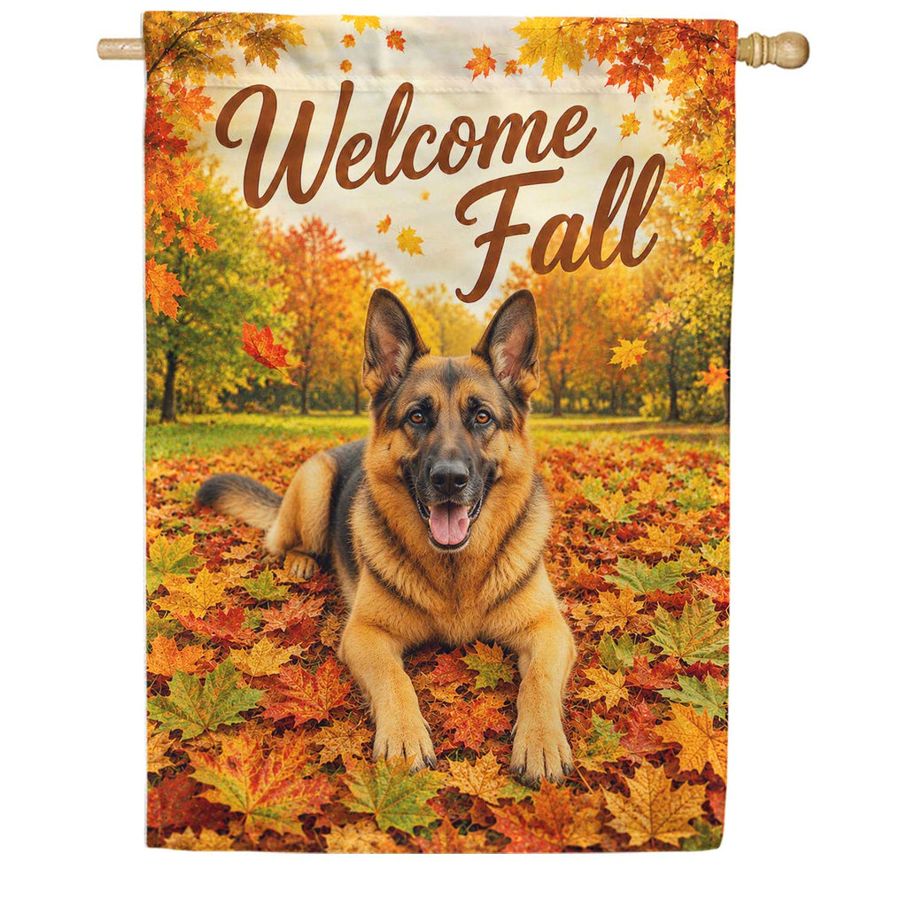 Welcome Fall German Shepherd House Flag