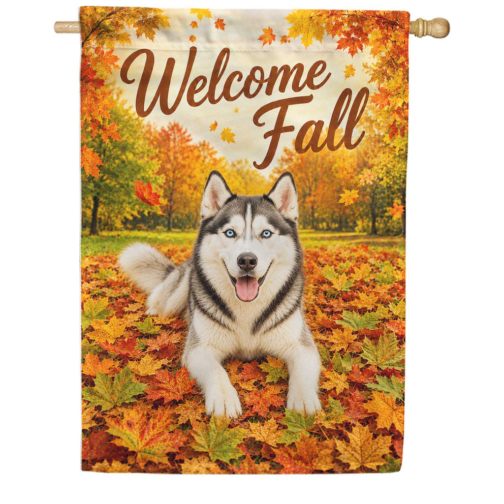 Welcome Fall Siberian Husky House Flag