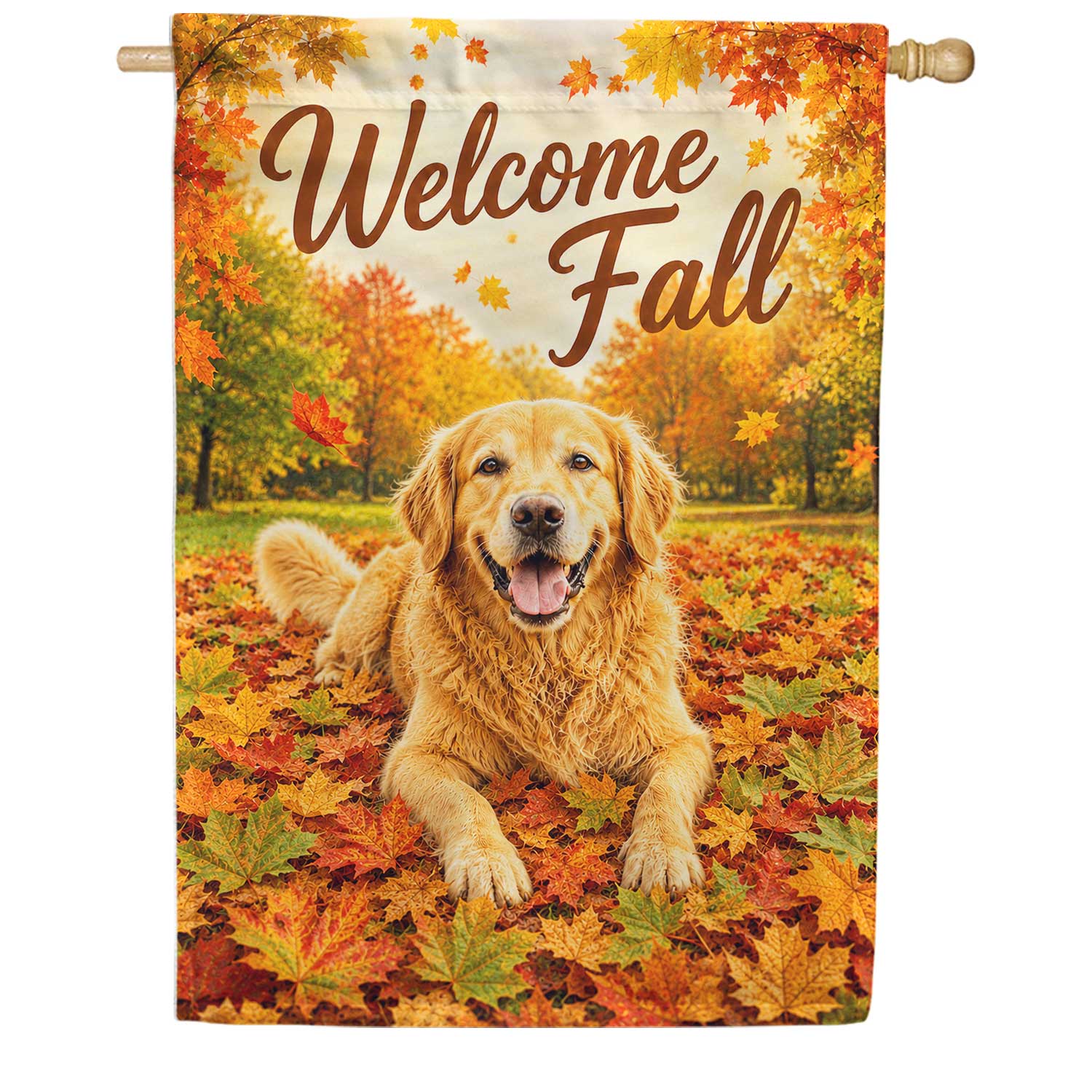Welcome Fall Golden Retriever House Flag