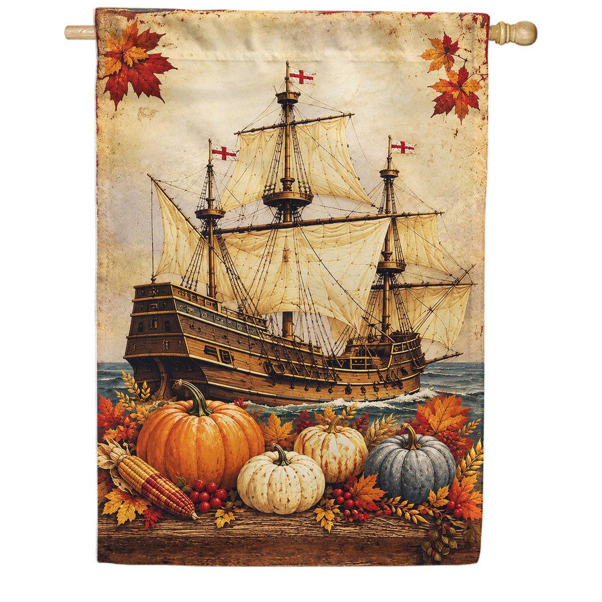 Mayflower Ship Autumn Harvest Thanksgiving House Flag