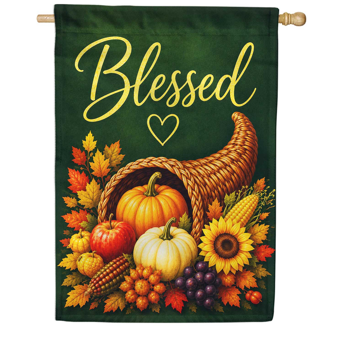 Blessed Cornucopia Thanksgiving Harvest House Flag