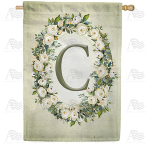 Sage Floral Monogram Double Sided House Flag