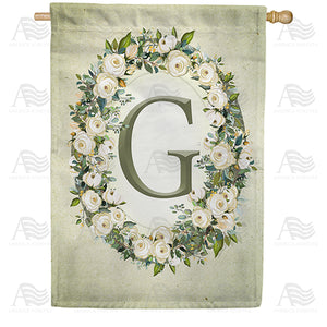 Sage Floral Monogram Double Sided House Flag