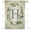 Sage Floral Monogram Double Sided House Flag