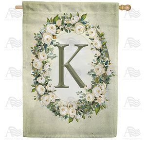 Sage Floral Monogram Double Sided House Flag