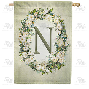 Sage Floral Monogram Double Sided House Flag