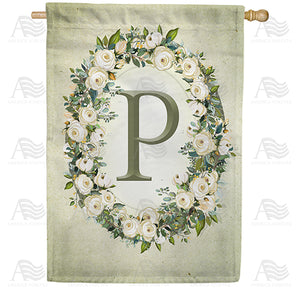 Sage Floral Monogram Double Sided House Flag