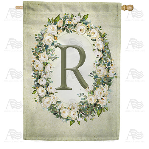 Sage Floral Monogram Double Sided House Flag